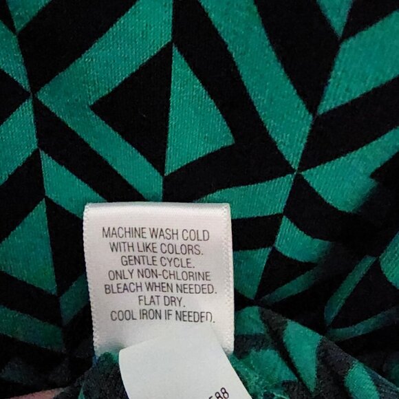 Dana Buchman Woman 3X Geometric Chain Accent Blouse Green Black Long Sleeve Top - Picture 4 of 6